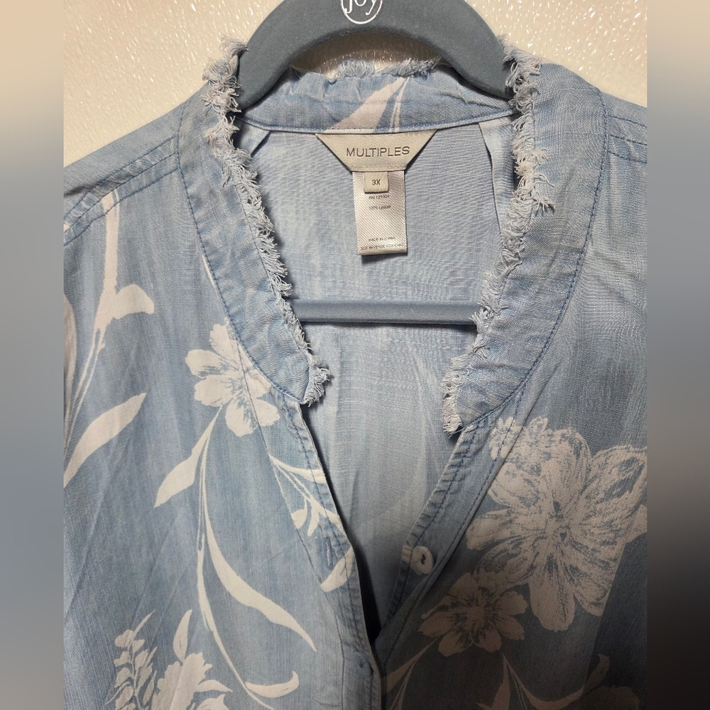 Multiples Light Blue Floral Button-Down Shirt - image 2